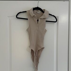 Zara Beige Ribbed Bodysuit